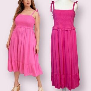 Torrid Hot Pink Smocked Midi Sun Dress Size 1X